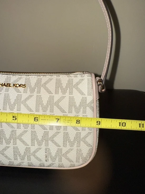 Michael Kors Jet Set Vanilla Soft Pink MK Logo MD Pouchette Shoulder Purse New - Picture 8 of 14